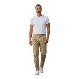 Zara Men's 32"x31.5" Tan Straight Fit Regular Fit Durable 100% Cotton‎ Pants New